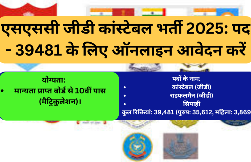 SSC GD Constable Recruiment 2025: Apply Online For Post – 39481