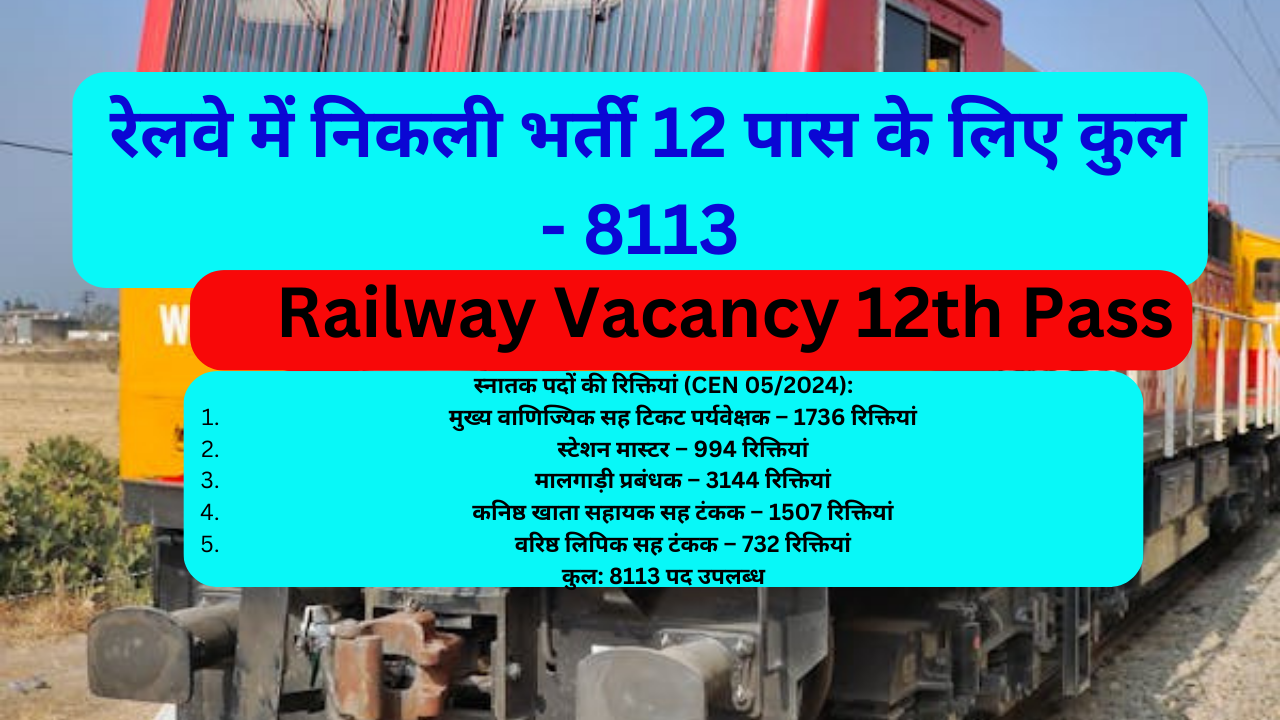 Railway Vacancy 12th Pass | रेलवे में निकली भर्ती 12 पास के लिए कुल - 8113